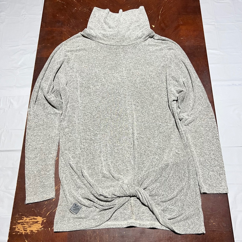 Simply Southern Cowl Neck Front Knot Long Sleeve Top Heather Gray Medium